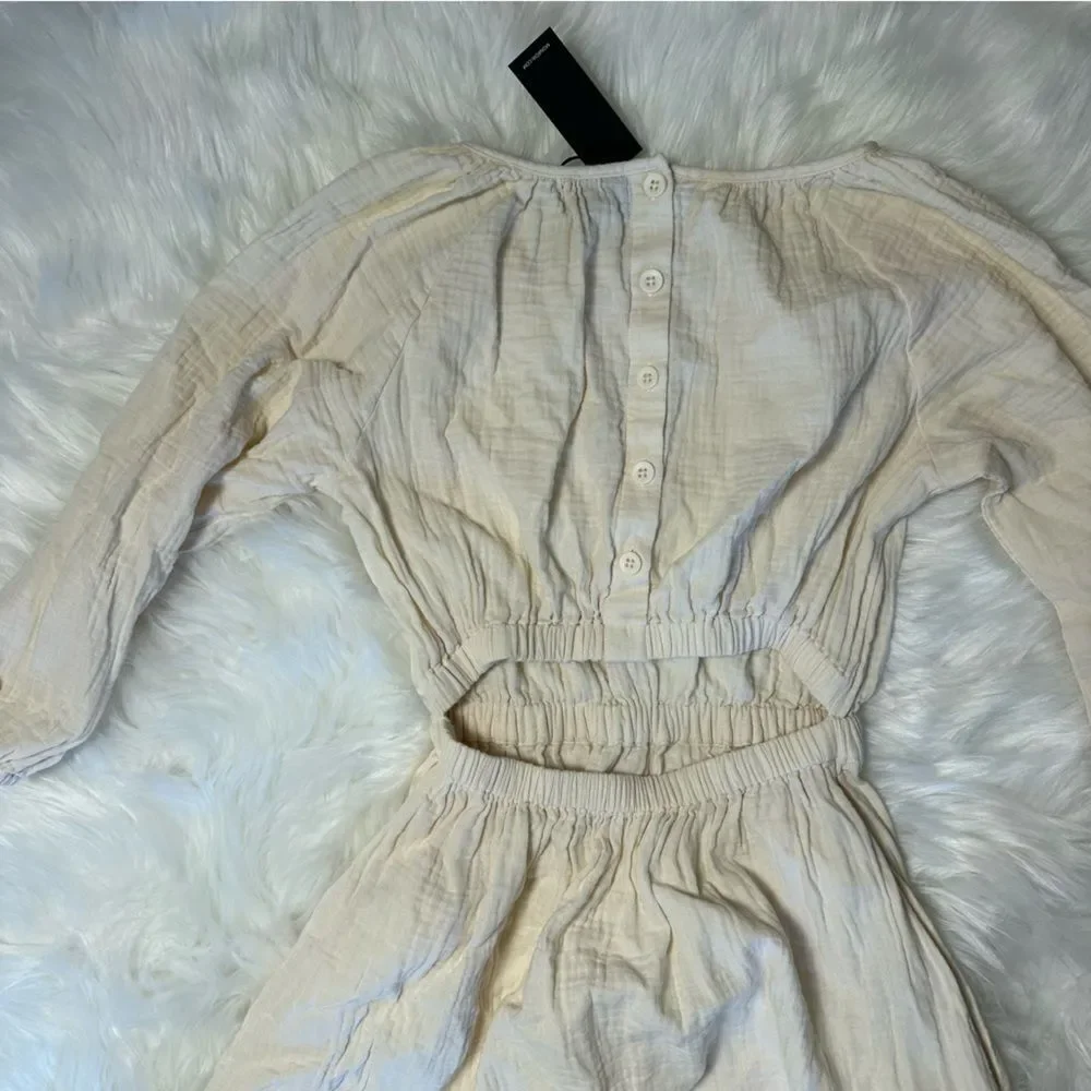 NWT Monrow Long-Sleeve Gauze Open-Back Midi Dress - Picture 8 of 10